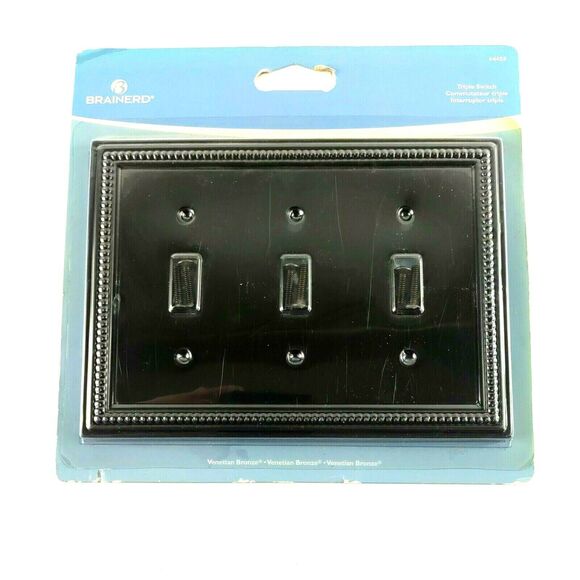 Brainerd Beaded Triple Toggle Switch Decorative Wall Plate-Venetian Bronze 64408 - Picture 1 of 10